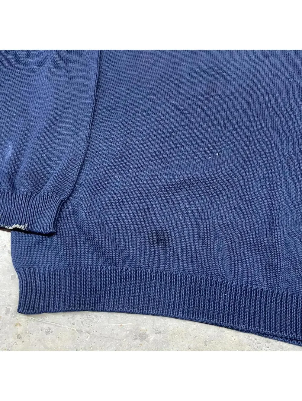 vintage pendleton navy cotton knit sweater size large HAS STAINS